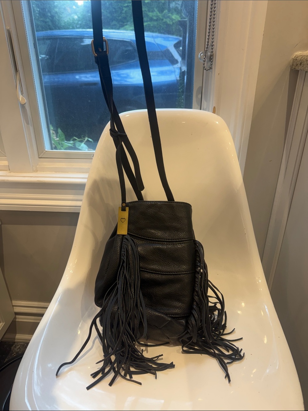 NWT Urban Originals Black Fringe faux Leather Crossbody Bag